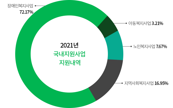 2021년 국내지원사업 지원내역 그래프