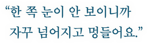 “한 쪽 눈이 안 보이니까 자꾸 넘어지고 멍들어요.”